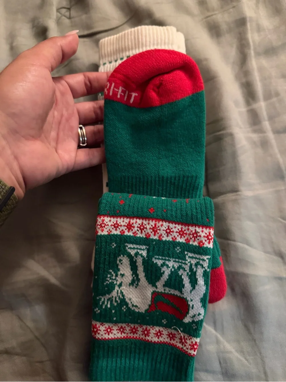 Nike Crew Socks - Green/Red/White Holiday Pattern